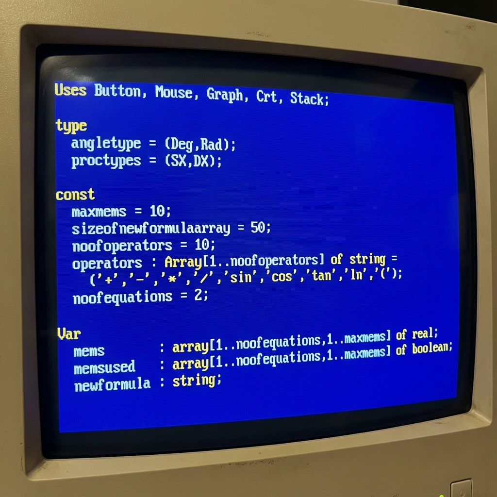 AI mock-up of a 1990s CRT showing a screen of code
