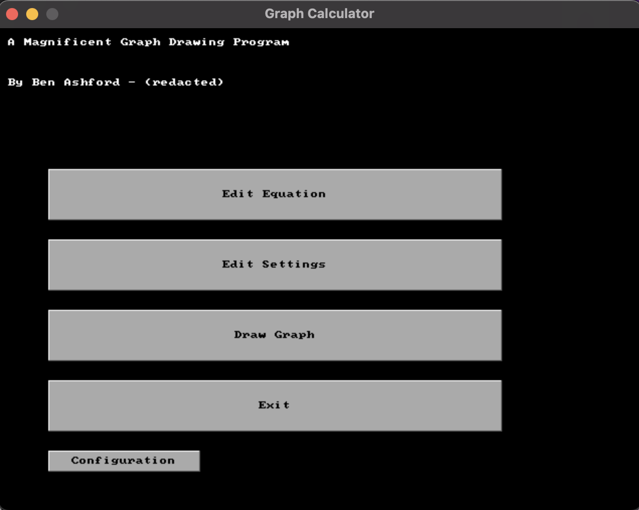 The home screen of the graphing calculator
